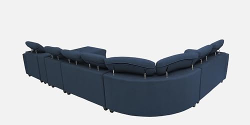 Image of Torque Arnold Fabric 8 Seater Sofa with Lounger and Cup Holder Blue | Corner Sofa Couch with Moveable Headrest | U Shape Sectional Sofa Set Living Room Office Home