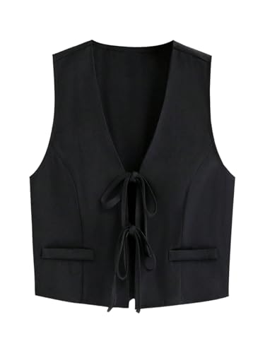 SweatyRocks Women's Y2k Sleeveless Blazer Vest Cardigan Summer Vintage Drawstring Jackets Women Outfits