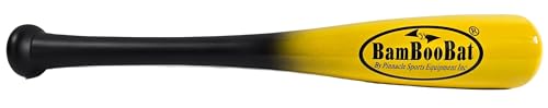 BamBooBats One Hand Training Bat - 18 Inch Bamboo Wood- Perfect for Baseball and Softball Training and Drills for Improved Batting Swing Technique Bat Control Black Handle/Yellow Barrel