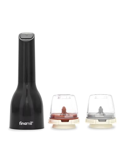 FinaMill Classic Battery Spice Mill – Battery Operated Salt and Pepper Grinder Set, Includes 2 Interchangeable Spice Pods, Adjustable Coarseness, Ceramic Grinder, LED Light, Kitchen Gifts for Women