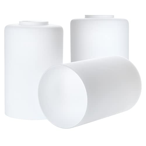 Image of 3 Pack Frosted Opal White Glass Lamp Shade Replacement Globe & Covers for Light Fixtures, 6-1 /16 inch Tall, 1-5 /8 inch Fitter, Soft White Cylinder Glass Shade