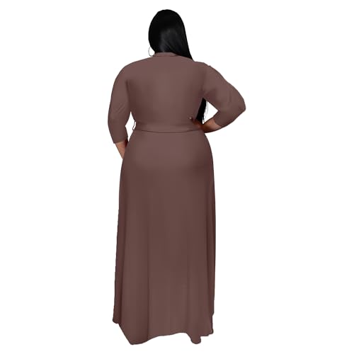 Image of Nmoder Plus Size Maxi Dress for Women - Summer Casual 3 /4 Sleeve Floral Flowy Long Dress with Belt XL- 6XL