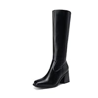 DREAM PAIRS Women's Knee High Boots Chunky Heel Square Toe Tall Boot for Women with Side Zipper,Size 5,Black,DWUMKB2509
