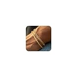 Risamil Mens Bracelet, 14K Gold Plated Bracelet for Men Layered Gold Cuban Rope Chain Bracelets 3mm/5mm Dainty Couples Bracelets for Mens 7 Inches Mens Bracelet Gold Jewelry for Men Gifts