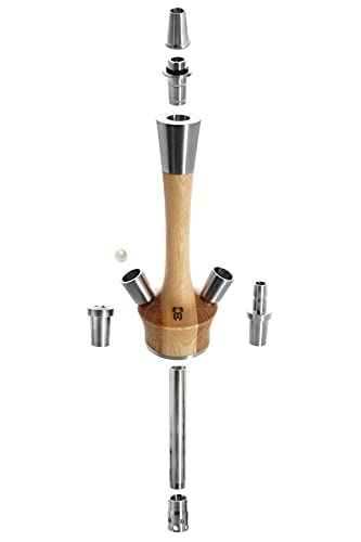 Kaya MADERA HOLZ SHISHA - 63 cm hoch - Holz Edelstahl V2A Wasserpfeife, 2 Anschlüsse + Zubehör (Esche/Eiche) – Bild 5
