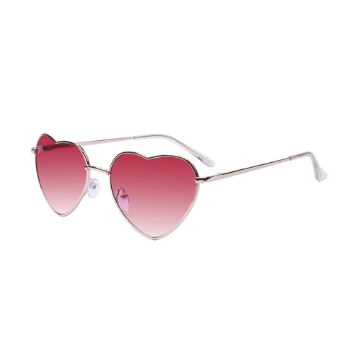 Kelens Herz Sonnenbrille Herren Polarisierte Metallrahmen Damen Festival Zubehör Sonnenbrille Herz Uv Schutz brille Herzform FüR Festival Party (Gradient Red Lens)