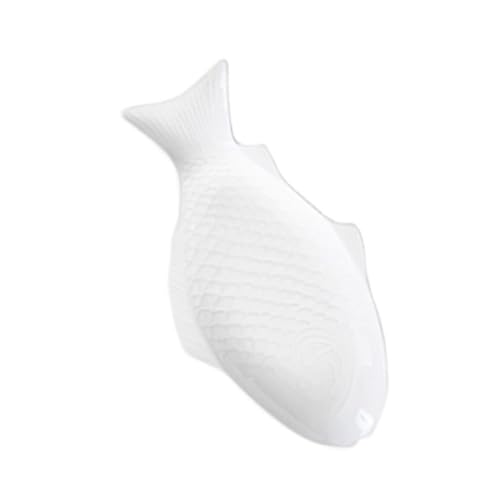 HOUDERCO Plat à Poisson en Céramique Blanche 38 CM Grand Format Assiette Forme Poisson pour Sushi et Service Plateau de Présentation Polyvalent pour Dîners...