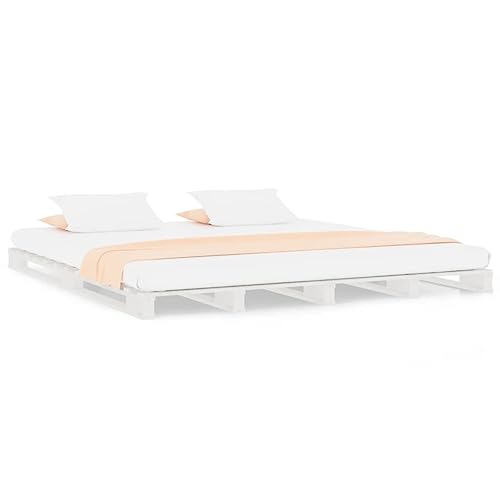 Hothingwell - Cama de paleta blanca, 140 x 200 cm, madera de pino macizo, color blanco