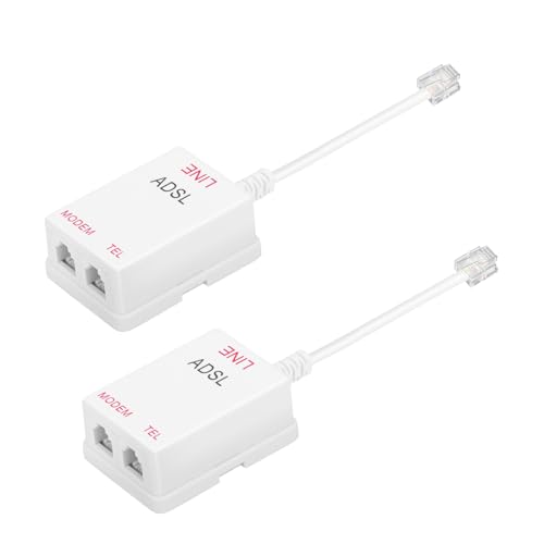 Uvital in-Line DSL Filter Splitter, ADSL Splitter Filter, DSL Filter for Landline Phone, RJ11 6P2C Male to 2 Female Telephone DSL Modem, White (2PC)