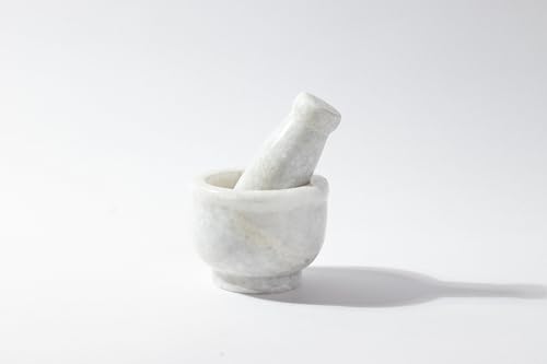 Image of B.R. & Sons Marble Mortar and Pestle Set | Stylish Imam Dasta, Ohkli Musal for Spices & Herbs - Available in Various Shapes & Colors (WHITE POLISHED 3x2 INCH)