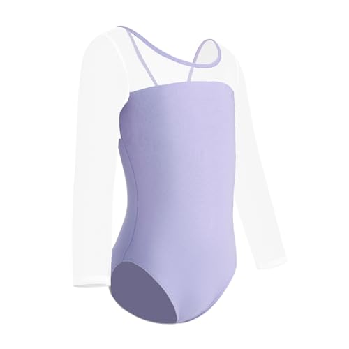 ZYXWVU Body Danza Classica Bambina con 3/4 Manica Lunga a Rete, AM3000ZX-viola, 8-9 anni