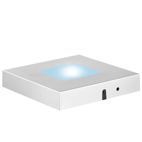 EUSTUMA LED Light Base Square Display Stand In A Variety of Colors,Lighted Up Stand Color Changing LED for 3D Glass Crystal Art,Holiday Party Decoration. (Large silver, Large)