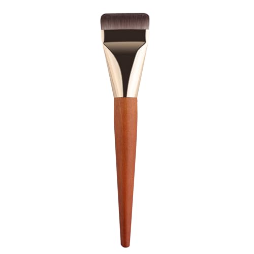 Brocha de maquillaje plana – Brocha de base líquida | Herramienta aplicadora de base facial con mango de madera, contorno facial suave y aplicador de rubor para aplicar cremas, líquidos o polvos con