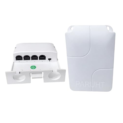 PARUHT Grand Outdoor Waterproof PoE Extender 3-Port, 1x PoE-in & 3X PoE-Out (IEEE 802.3af/at), Extend up to 100m, White 3POEWPF