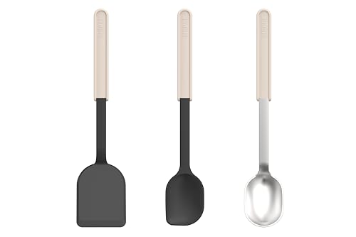 Mepal - Set Cocina 3 pzas (Espátula + Cuchara Mezcladora + Cuchara Servir) Chef it - Para Utensilios Antiadherentes - Resistente al Calor - Apto para Lavavajillas - Utensilios de Cocina - Chalk