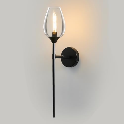 Image of Single Modern Black Glass Wall Sconce Light with Flower Shade