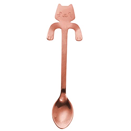 Cuchara de café, cuchara de café decorativa para gatos, cuchara de postre, de acero inoxidable de alta calidad, puede colgar cuchara mezcladora multiusos, con revestimiento de metal de color, mini