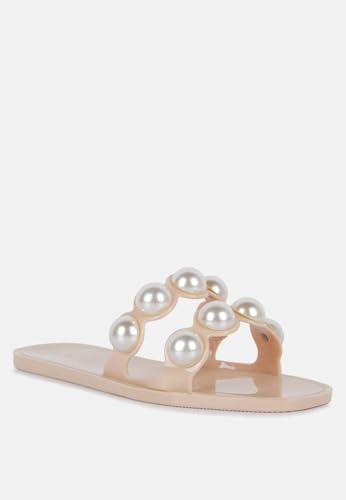 Pearla Faux Pearl Detail Jelly Flats3