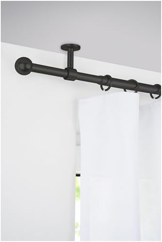 Gardinenstange ausziehbar 2in1 | Wand- & Deckenmontage | Schwarz 120-210 cm