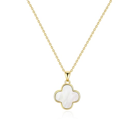 14K Gold Plated Clover Necklace for Women, Double Sided Mother of Pearl Pendant, Adjustable Chain, Dainty Gold Necklace, Elegant Necklaces for Women Jewelry Gifts