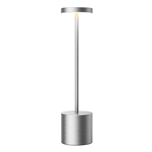 SAKRINGT Cordless Table Lamps Rechargeable,6000mAh Portable Battery Operated LED Table Light for Restaurant Outdoor Silver