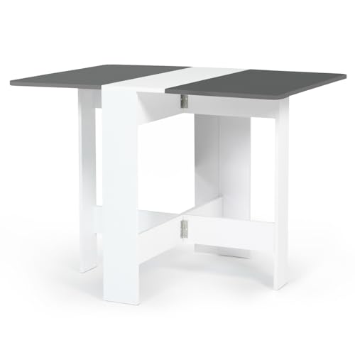 IDMarket - Table Console Pliable EDI 2-4 Personnes Bois Blanc Plateau Gris 103 x 76 cm