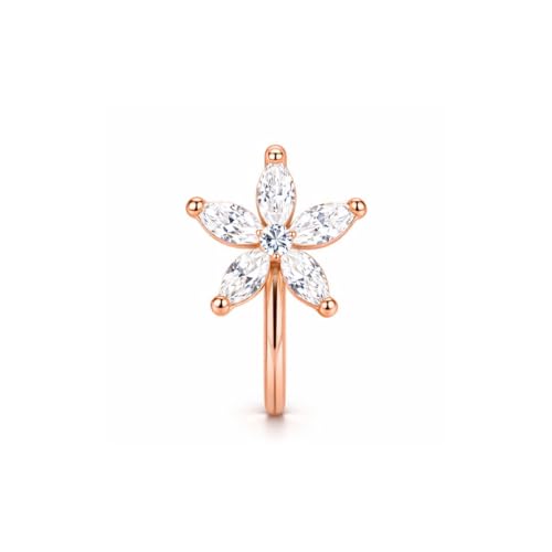 Image of Nilu's Collection Rose Gold American Diamond Non Piercing Nose Pin for Women | Elegant Flower Nose Stud | Minimal Clip-On Nose pin | Anti-Allergy | Anti-Tarnish | Office Wear | Daily Wear | office Wear | Non Piercing