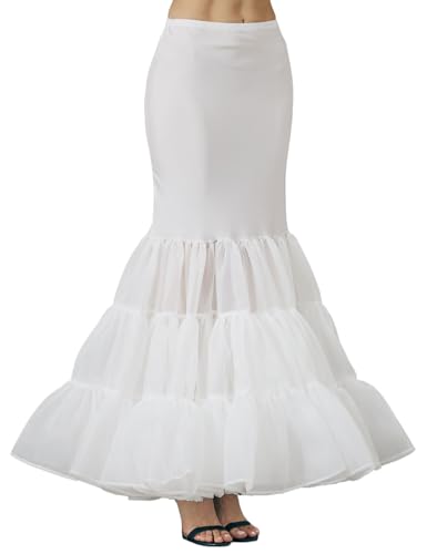 BEAUTELICATE Enagua Cancan para Vestidos Cortos Mujer Trompeta Sirena Falda 2 Aros con Volantes Niveles hasta el Suelo Vestido de Novia Boda(Blanco,M)