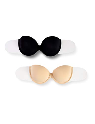 Marchio Amazon - Iris & Lilly Reggiseno in Microfibra Adesivo Donna, Pacco da 2, Multicolore (nero/beige)., 2C, Label: 34C