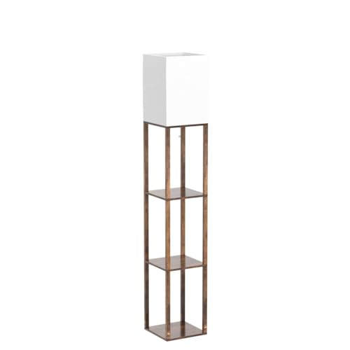 Modern Wood Floor Lamp with Shelves for Living Room, Bedroom, Office - Brown