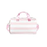 Olivia Miller ガールズ ダッフルバッグ オーバーナイト キュート ピンク レインボー マルチカラー ストライプ ミニ ショルダーバッグ 子供用 旅行 機内持ち込み可 ウィークエンダー 一泊 ウィークエンドバッグ 小さな女の子 ティーン ジム ティーンエイジ スポーツギフト, ピンク/ホワイト。, Maddie ダッフルバッグ