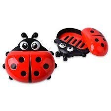 HOUSEHOLD CULTURE Fiber Lady Bug Shape Double Layer Soap Dish Case Holder/Tray(Red)