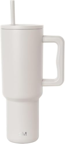 Image of Simple Modern 40 oz Trek Tumbler with Handle and Straw Lid | Cup Holder Friendly Insulated Stainless Steel Travel Mug | Almond Birch (Pack of 12)