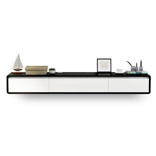 Mueble de TV flotante para televisores con 2 cajones y estanterías, moderno soporte de TV para sala de estar y sala de entretenimiento