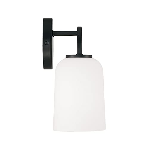 Image of HomePlace Lighting 148841MB-542 Lawson Transitional Soft White Glass Bell Vanity Light for Bathroom, 4-Light 400 Total Watts, 10 inch H x 32 inch W, Black