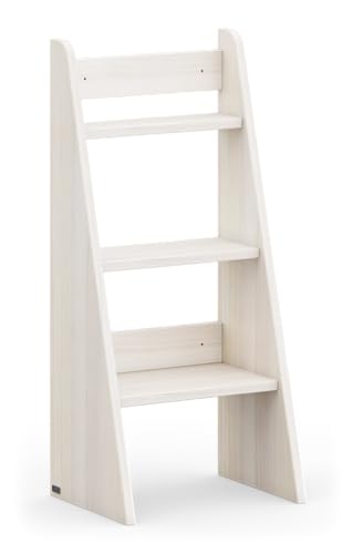 Original Treppenleiter von BioKinder® | Leiter für Wickeltisch Trittleiter für Kinder aus Bio Massivholz, Naturweiß lasiert| 90 x 40 x 31 cm