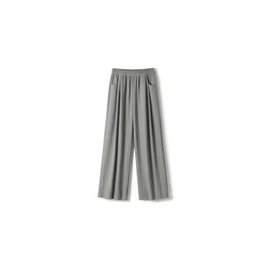 Calças Largas Femininas Cintura Elástica De Cor Sólida Solta Calças Casuais De Pernas Largas Com Bolsos(Brown,Medium)