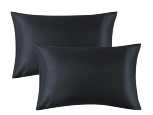 Housse de coussin en modal satiné noir anti frottement cheveux
