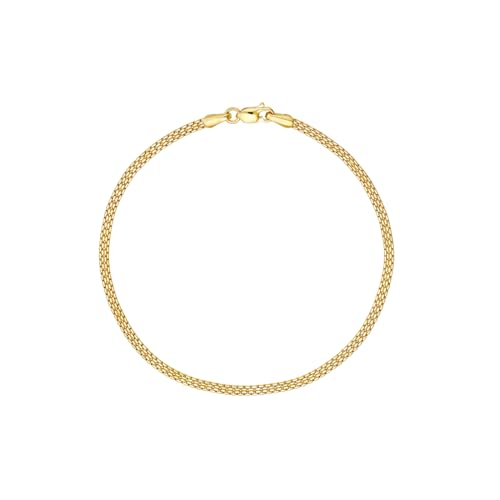 JewelryWeb 14k Yellow Gold 2.5mm Hollow Sparkle Cut Box Bismark Lobster Lock Closure Bracelet 7.50 Inch Link-Bracelet for Women