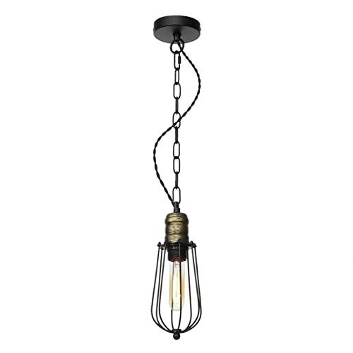 Éclairage de lustre à cage industriel rétro noir et luminaire suspendu vintage