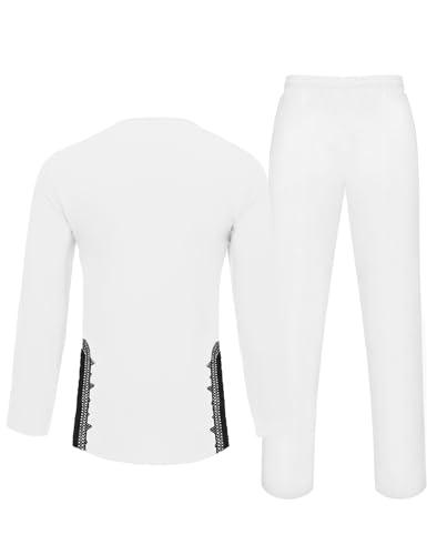 Daupanzees Men's African 2 Piece Set Traditional Dashiki Suit Lace Embroidered Pullover Shirt and Solid Pants Outfit3