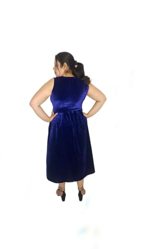 Image of Women's Velvet Sleeveless Party Dress with 2 Side Pockets | A-Line Shiny Velvet V-Neck Stylish Outfit