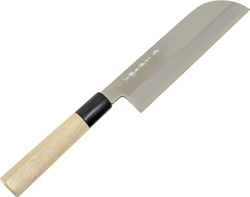 水牛角柄 薄刃包丁 鎌形 180mm 白紙鋼