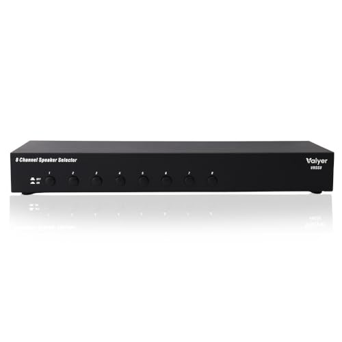 Vaiyer 8-Channel Speaker Selector Switch Box – 1200W Max Multi-Room Speaker Distribution Hub with Impedance Protection – Control Up to 8 Pairs of Speakers with One Amplifier