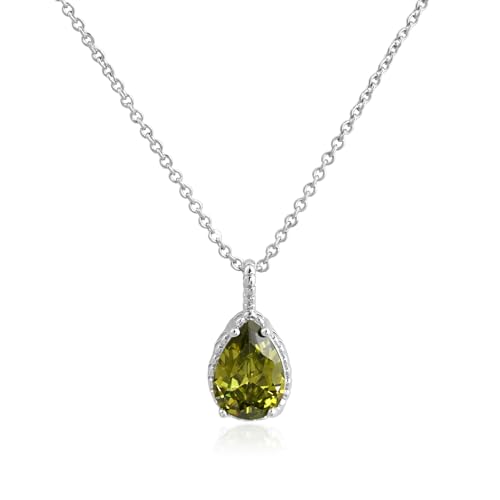 Aliyoham Sterling Silver Peridot Necklace for Women | August Birthstone Teardrop Pendant | Olive Green Gemstone Gift for Valentine Birthday