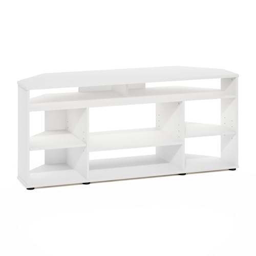Image of Furinno BESI TV Stand, No Tools Assembly Industrial Style Entertainment Center, TV Console for TV up to 46 Inch, for Living Room, Bedroom, White
