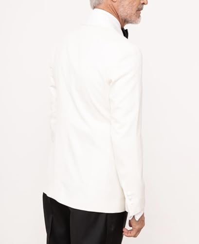 Men's Double Breasted White Blazers Jacket Shawl Lapel White Dinner Jacket Coat, Black4