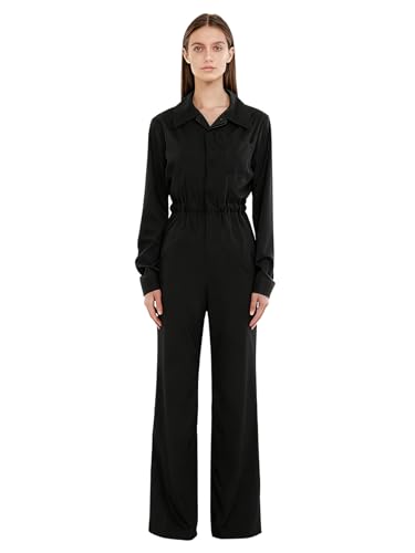 Miutii Work Coveralls for Women Casual Long Sleeve Full Body Overalls Jumpsuit Rompers Mechanic Workwear Black L