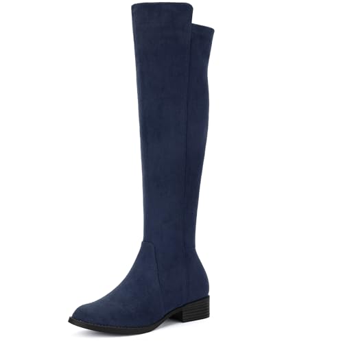 Allegra K Women's Side Zipper Chunky Heels Knee High Boots