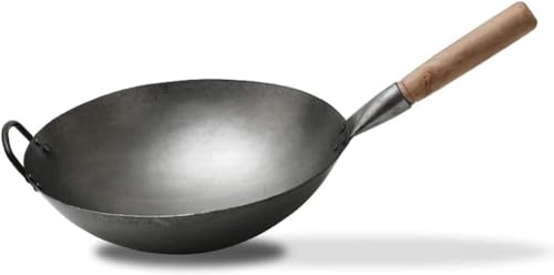 Wok de hierro fundido con mango de madera 36 cm miniatura 1